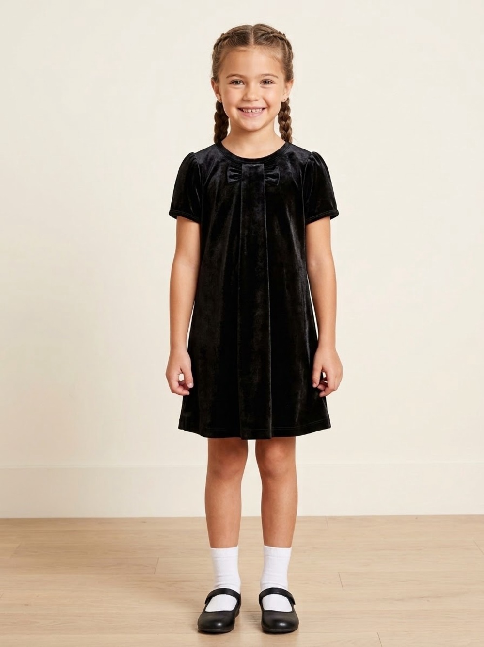 Toughskins Girls Black Velvet Dress Size‎ 7 Short Sleeve Holiday Party Dres